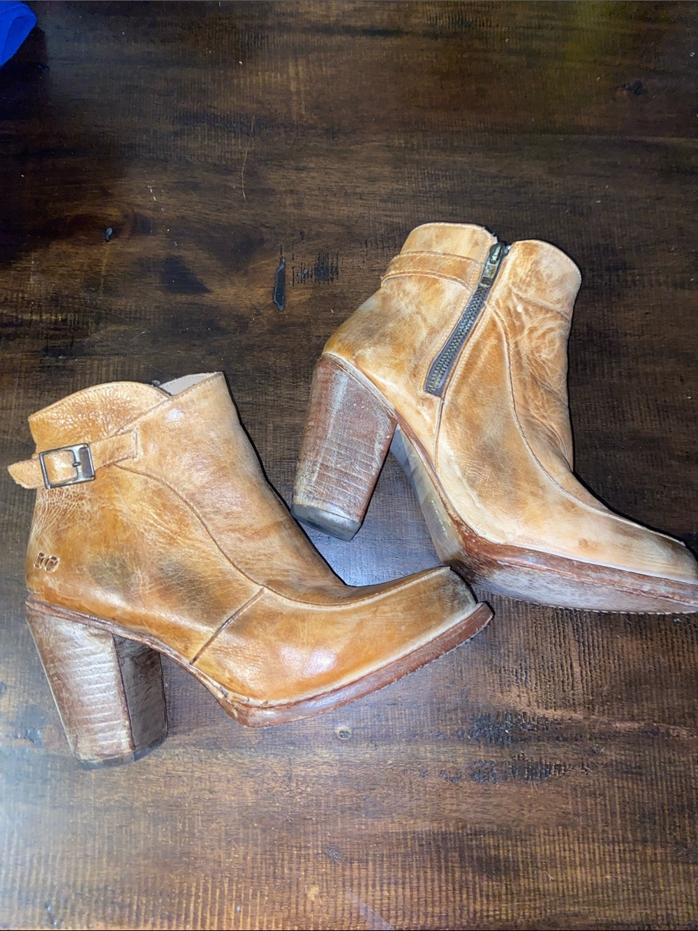 BED|STU Distressed Isla Tan Leather Block Heel Ankle Booties size 8